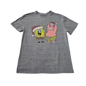 Nickelodeon Sponge Bob Patrick Star T-Shirt Size M Gray Christmas Graphic Tee